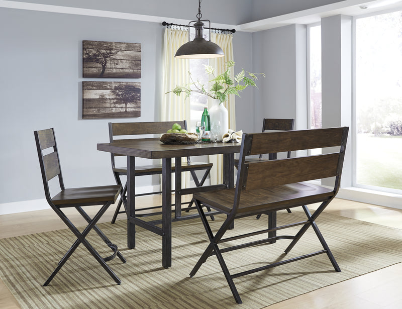 Kavara Medium Brown Counter Height Dining Table And 2 Barstools And 2 Benches