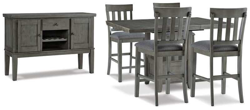 Hallanden Gray Counter Height Dining Table And 4 Barstools With Storage