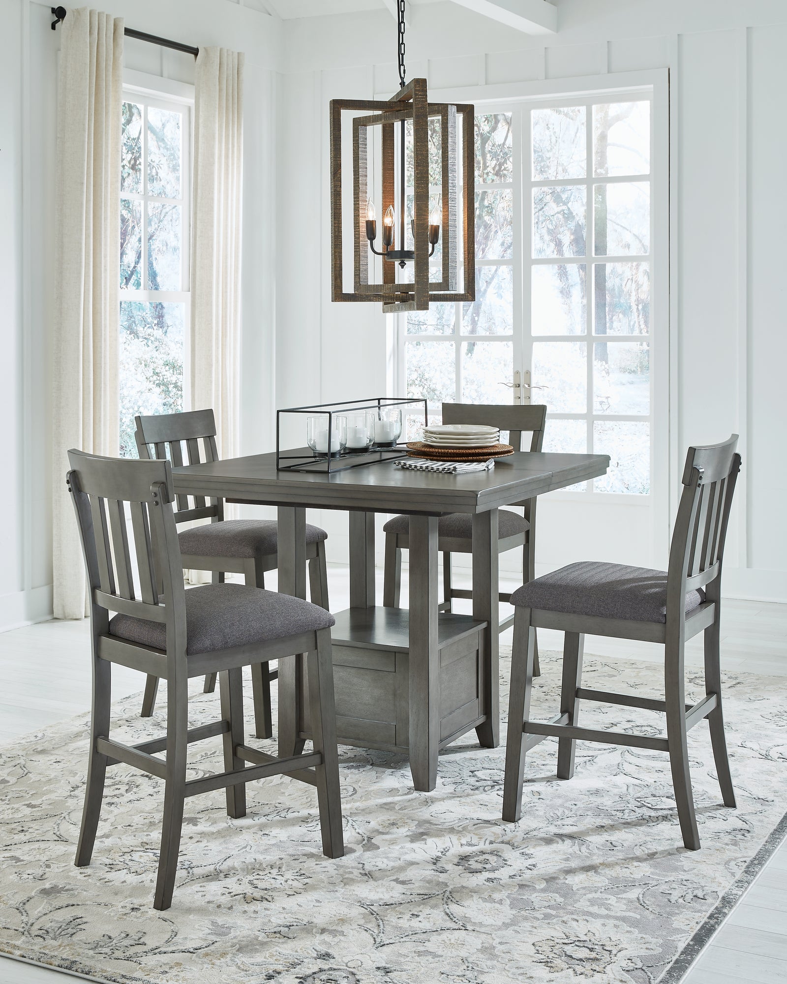 Hallanden Gray Counter Height Dining Table And 4 Barstools