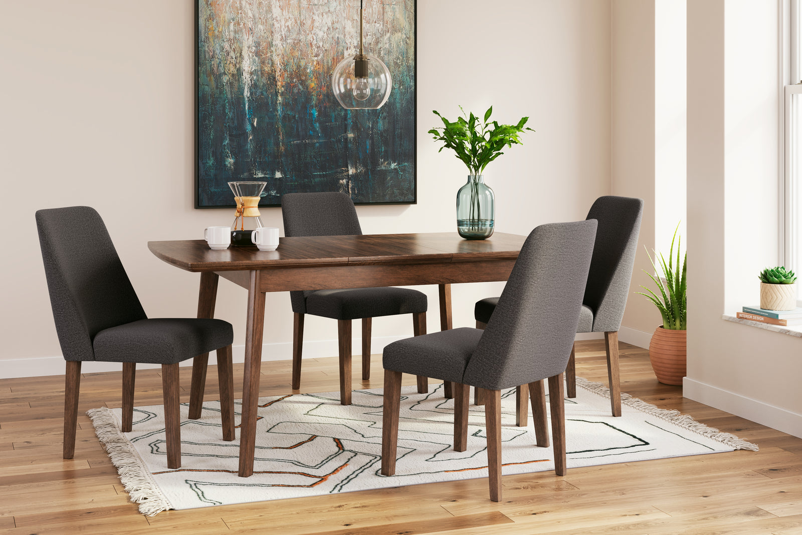 Lyncott Charcoal/brown Dining Table And 4 Chairs