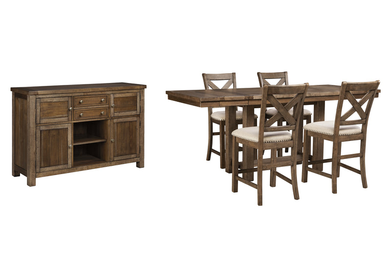 Moriville Grayish Brown Counter Height Dining Table And 4 Barstools With Storage