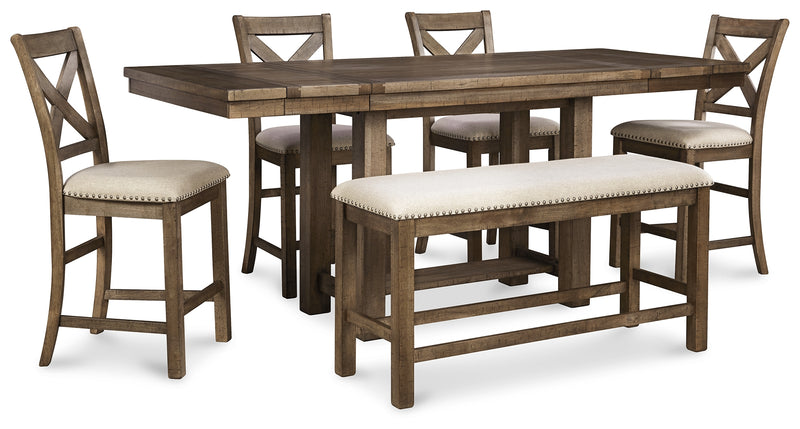 Moriville Grayish Brown Counter Height Dining Table And 4 Barstools And Bench