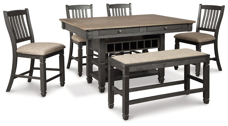 Tyler Black/gray Creek Counter Height Dining Table And 4 Barstools And Bench