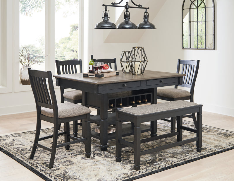 Tyler Black/gray Creek Counter Height Dining Table And 4 Barstools And Bench