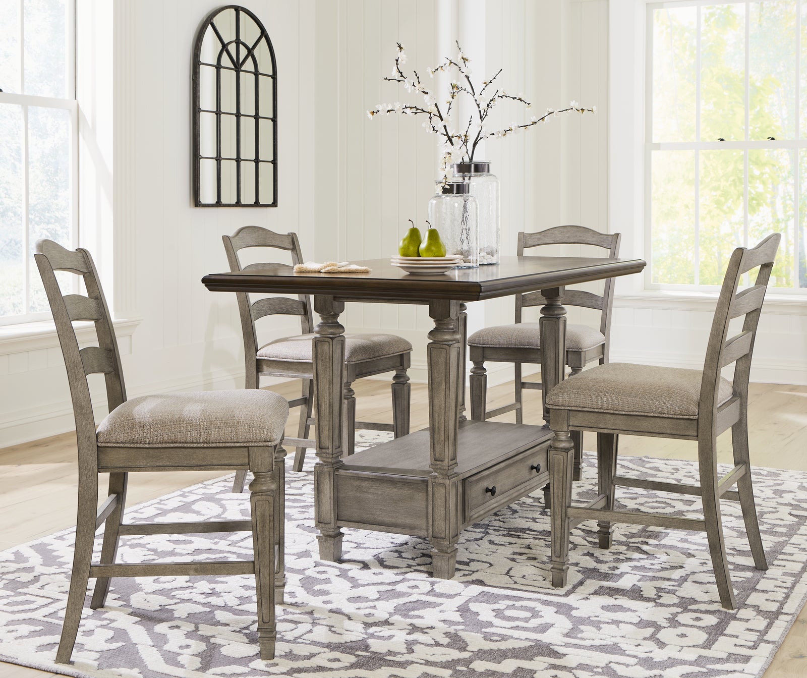 Lodenbay Antique Gray Counter Height Dining Table And 4 Barstools