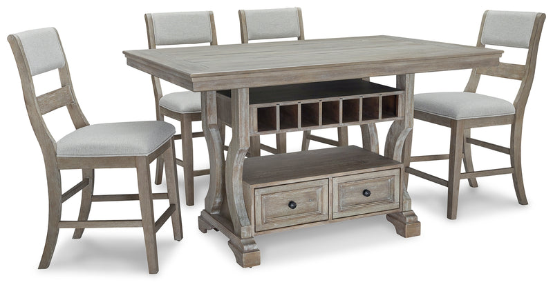 Moreshire Bisque Counter Height Dining Table And 4 Barstools