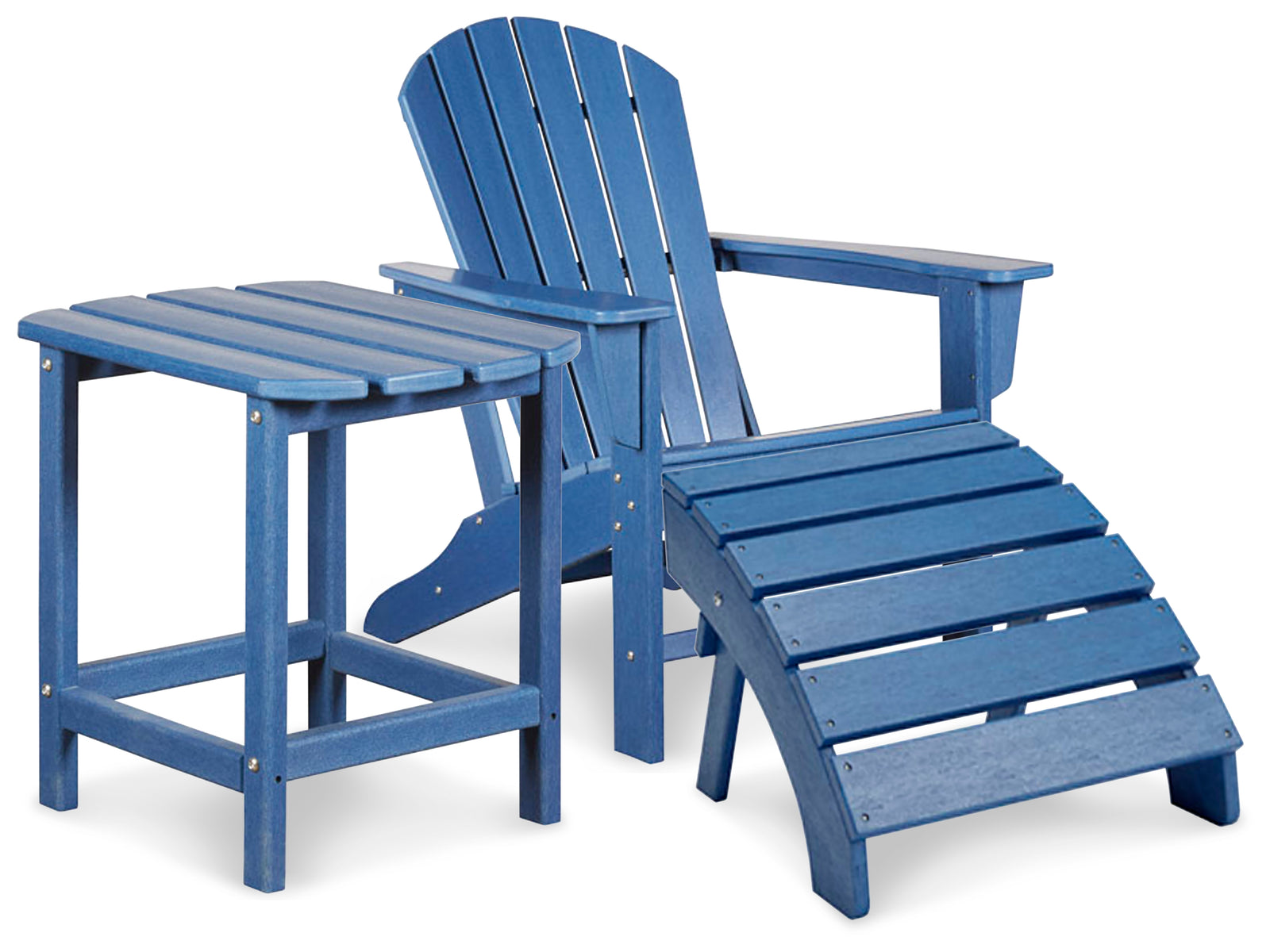 Sundown Blue Treasure Outdoor Adirondack Chair And Ottoman With Side Table