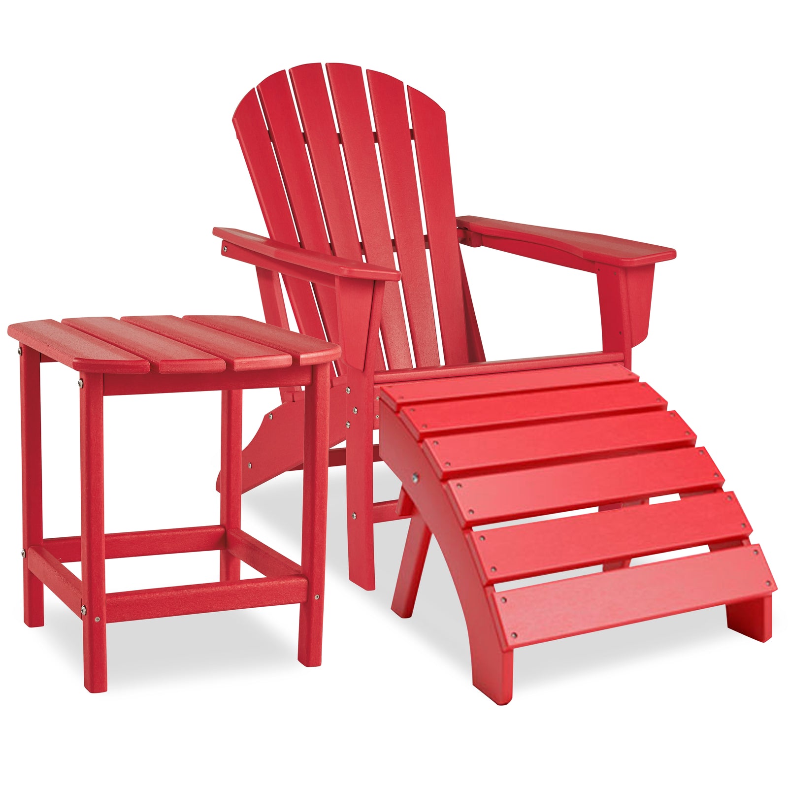 Sundown Red Treasure Outdoor Adirondack Chair And Ottoman With Side Table