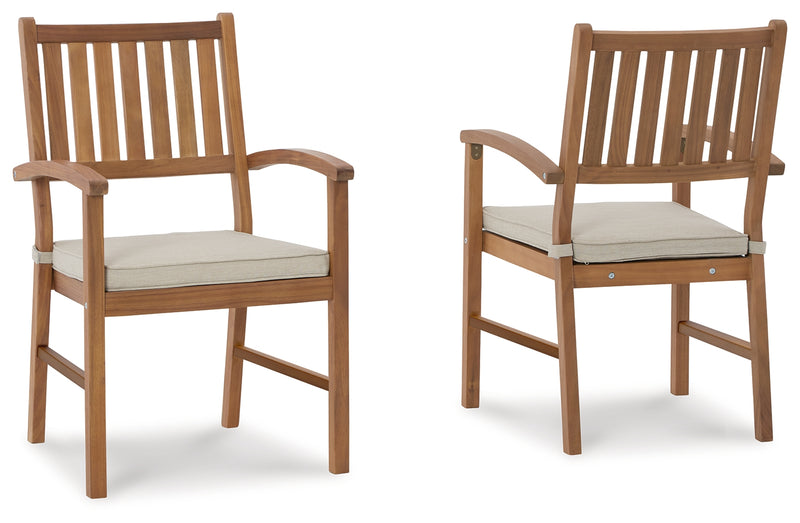 Janiyah Light Brown Outdoor Dining Arm Chair (Set Of 2) P407-601A