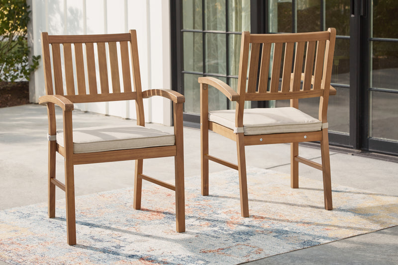 Janiyah Light Brown Outdoor Dining Arm Chair (Set Of 2) P407-601A