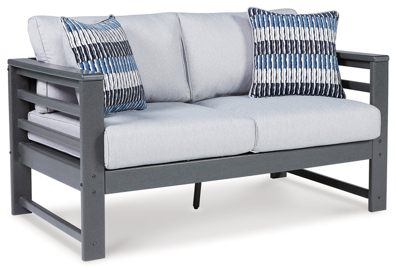 Amora Charcoal Gray Outdoor Loveseat With Coffee Table