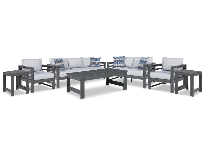 Amora Charcoal Gray Outdoor Sofa, Loveseat And 2 Lounge Chairs With Coffee Table And 2 End Tables