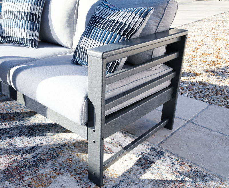 Amora Charcoal Gray Outdoor Sofa And 2 Chairs With Coffee Table