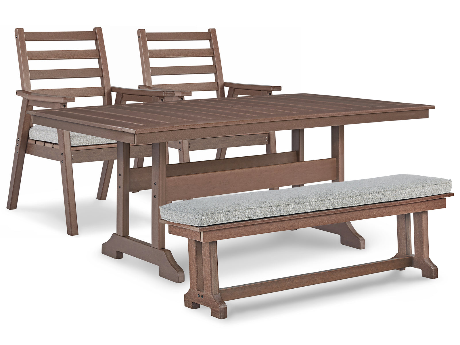 Emmeline Brown Outdoor Dining Table And 2 Chairs And Bench