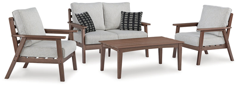Emmeline Brown/beige Outdoor Loveseat And 2 Chairs With Coffee Table