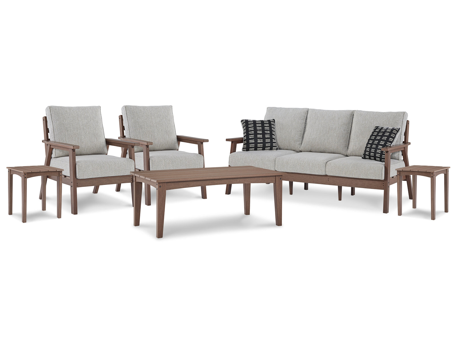 Emmeline Brown/beige Outdoor Sofa And  2 Lounge Chairs With Coffee Table And 2 End Tables