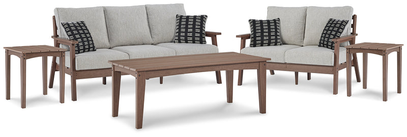 Emmeline Brown/beige Outdoor Sofa And Loveseat With Coffee Table And 2 End Tables