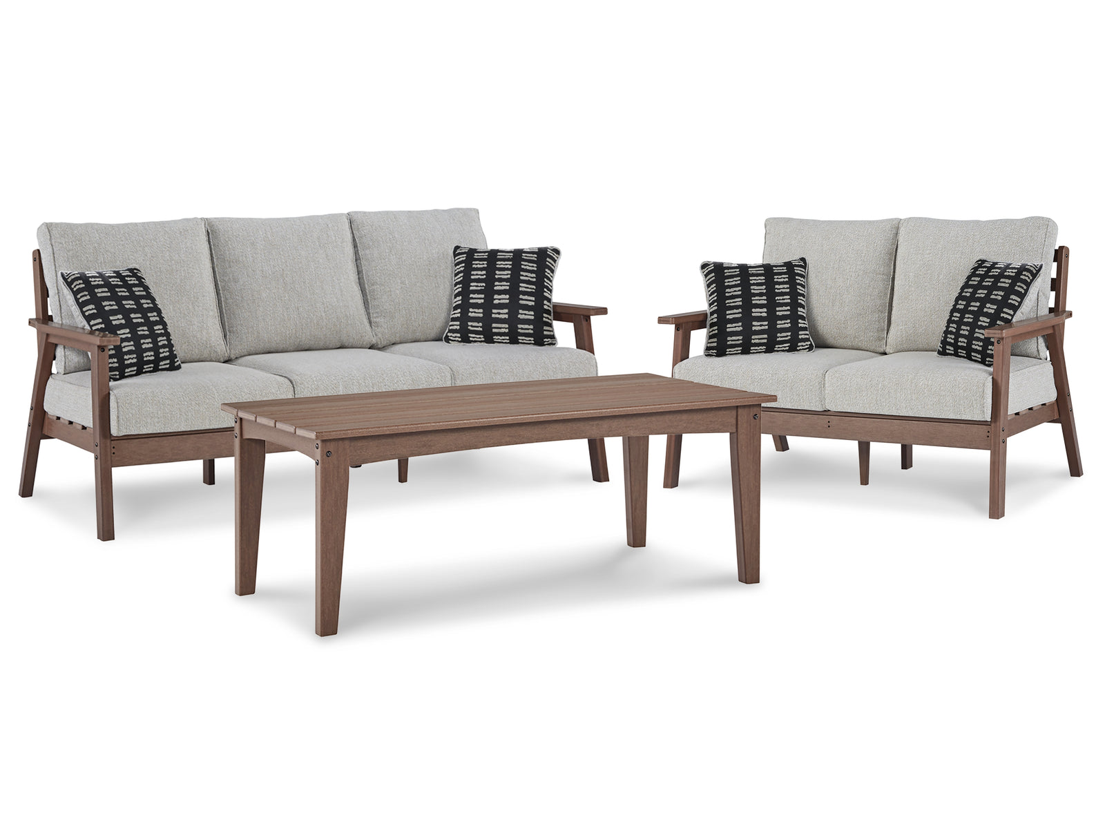 Emmeline Brown/beige Outdoor Sofa And Loveseat With Coffee Table