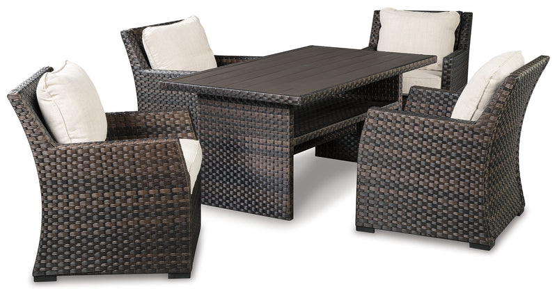 Easy Dark Brown/beige Isle Outdoor Dining Table And 4 Chairs