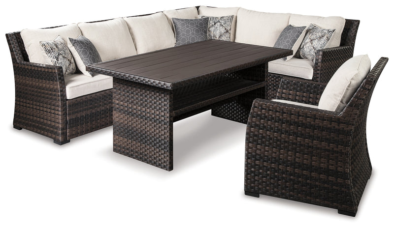 Easy Dark Brown/beige Isle 3-Piece Outdoor Sectional With Chair And Coffee Table