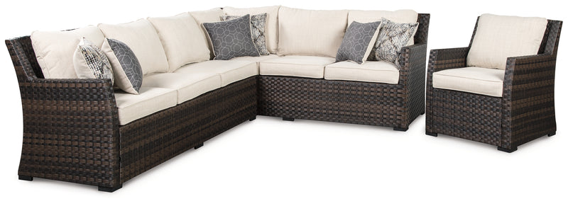 Easy Dark Brown/beige Isle 3-Piece Outdoor Sectional With Chair
