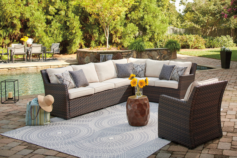 Easy Dark Brown/beige Isle 3-Piece Outdoor Sectional With Chair