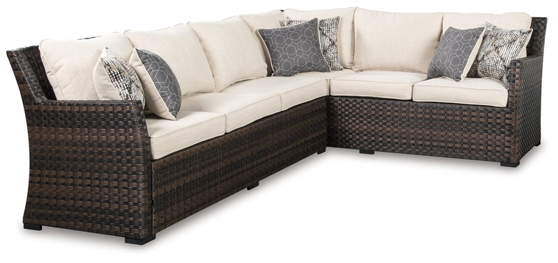 Easy Dark Brown/beige Isle 3-Piece Outdoor Sectional With Chair And Coffee Table