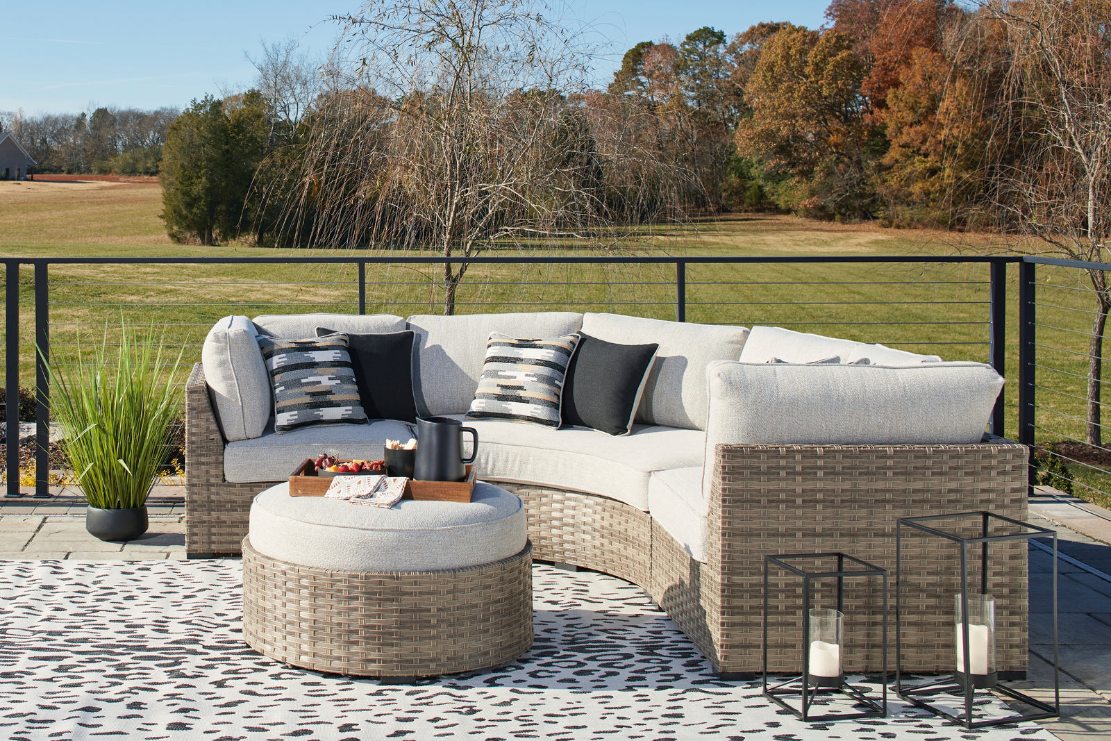 Calworth Beige 5-Piece Outdoor Sectional With Ottoman