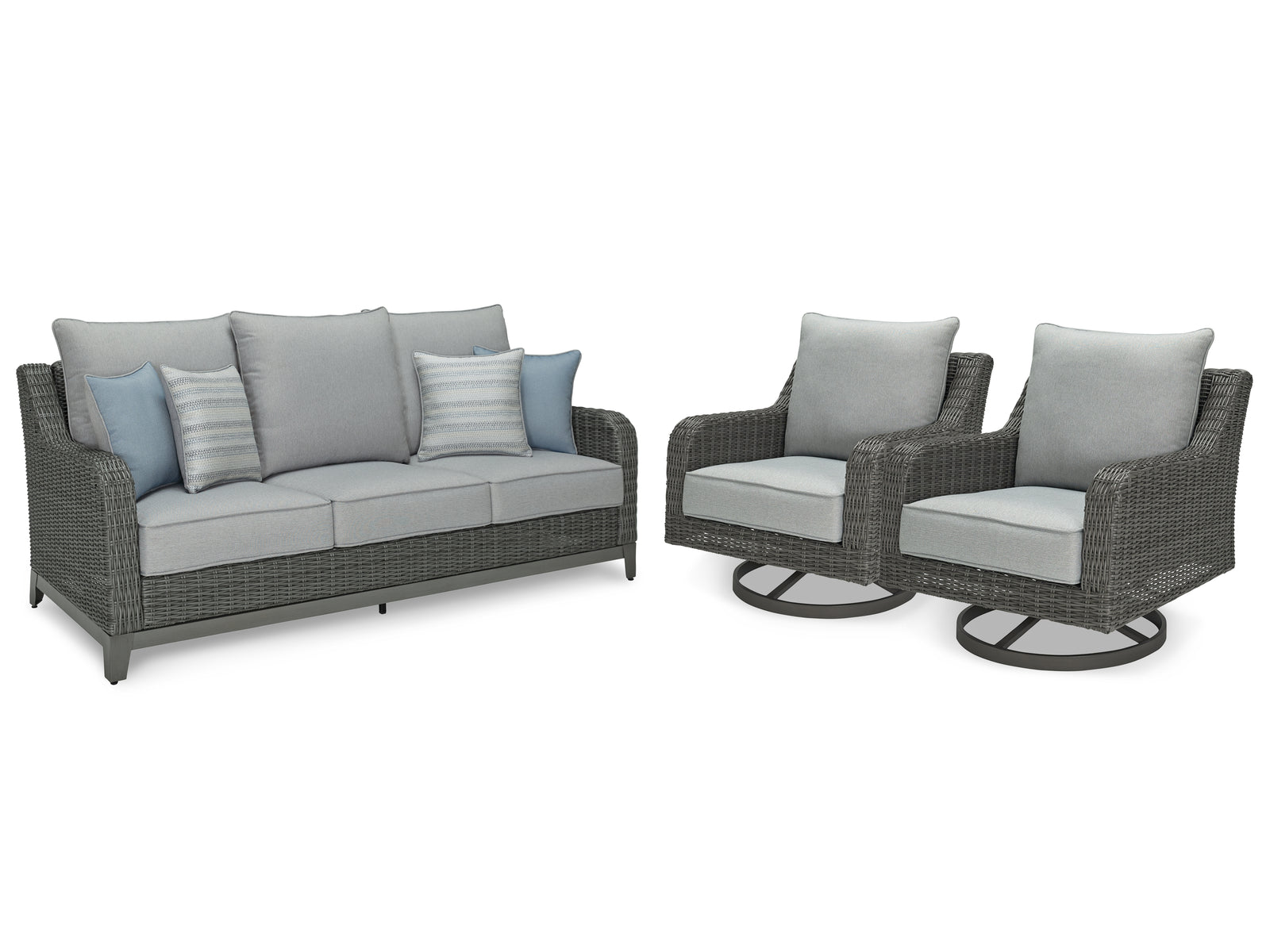 Elite Gray Park Outdoor Sofa With 2 Lounge Chairs