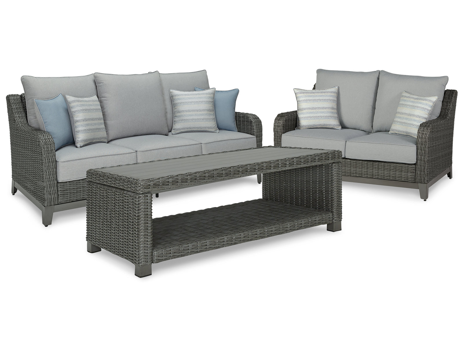 Elite Gray Park Outdoor Sofa And Loveseat With Coffee Table
