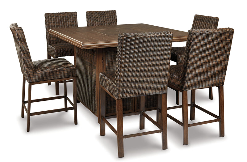 Paradise Medium Brown Trail Outdoor Bar Table And 6 Barstools
