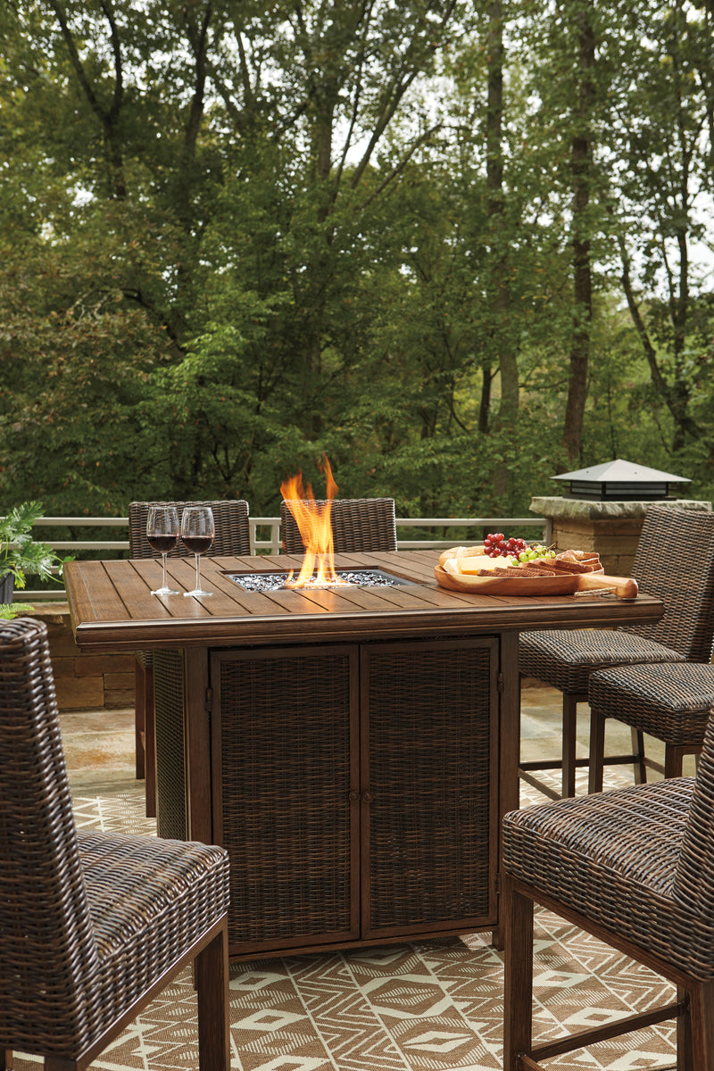 Paradise Medium Brown Trail Outdoor Bar Table And 6 Barstools