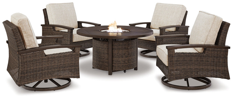 Paradise Medium Brown Trail Outdoor Fire Pit Table And 4 Chairs