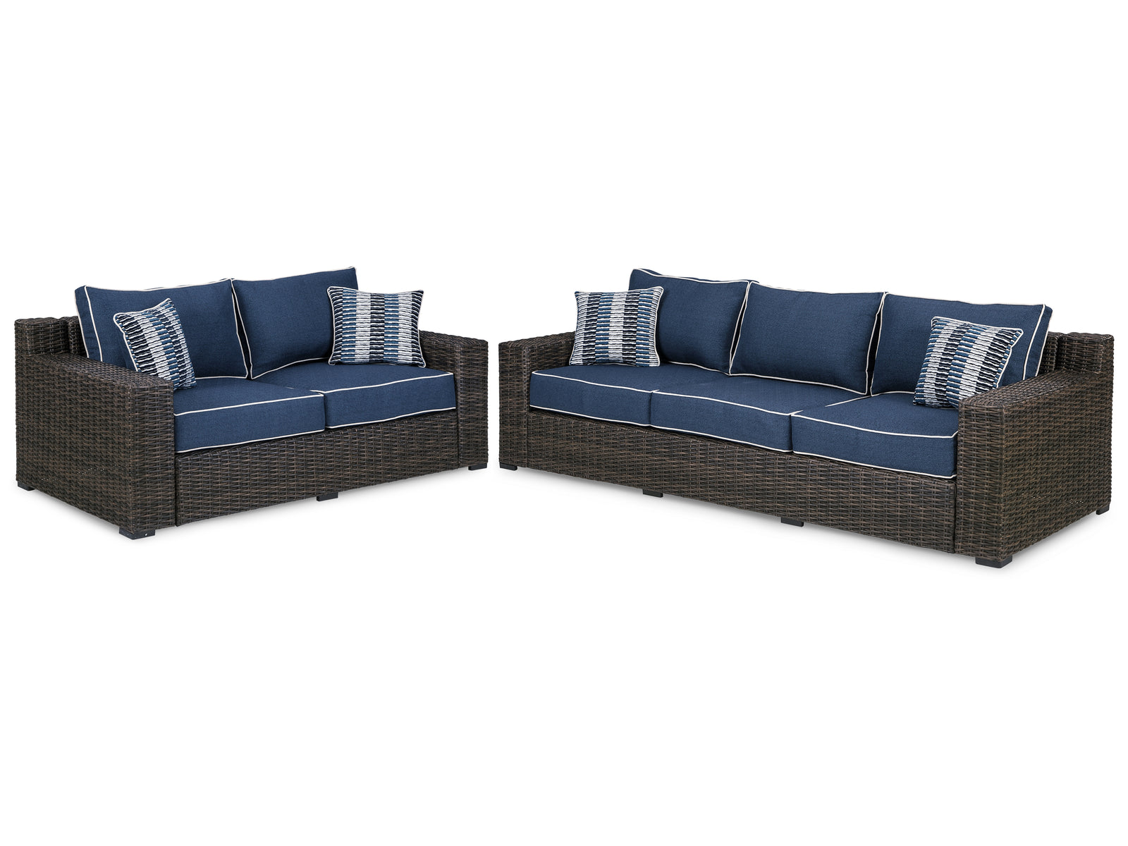 Grasson Brown/blue Lane Outdoor Sofa And Loveseat