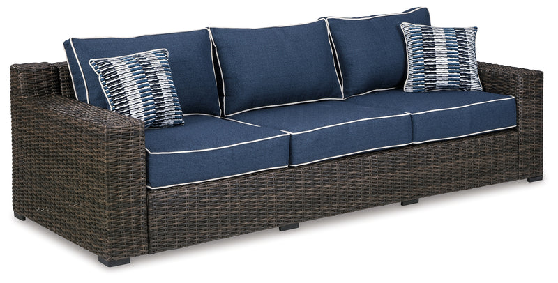 Grasson Brown/blue Lane Outdoor Sofa And Loveseat With Coffee Table
