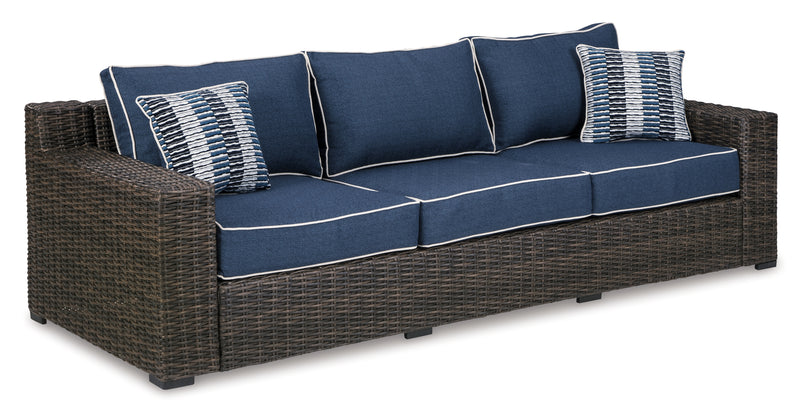 Grasson Brown/blue Lane Outdoor Sofa And  2 Lounge Chairs With Coffee Table And 2 End Tables