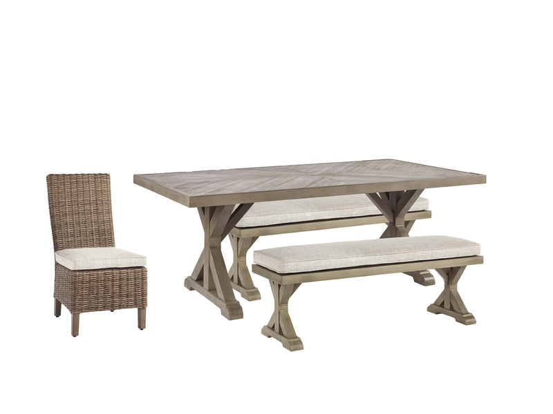 Beachcroft Beige Outdoor Dining Table And 4 Chairs And Bench