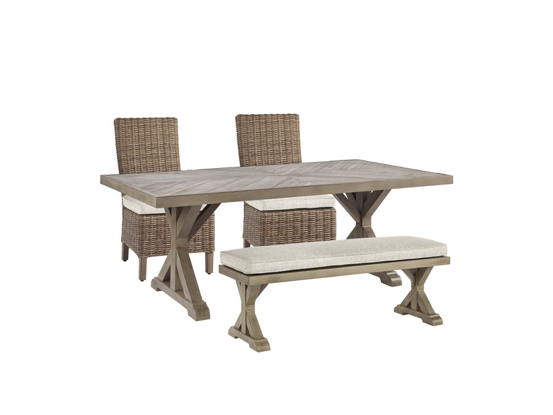 Beachcroft Beige Outdoor Dining Table And 2 Chairs And 2 Benches