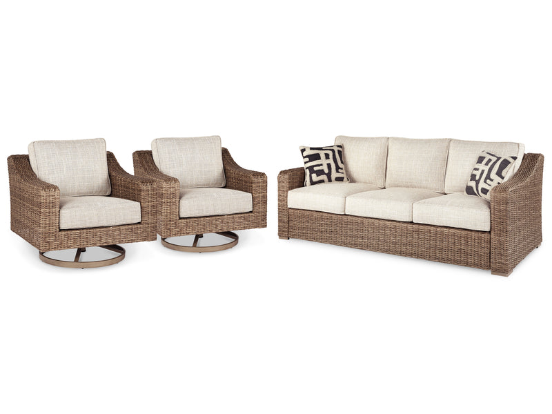 Beachcroft Beige Outdoor Sofa With 2 Lounge Chairs