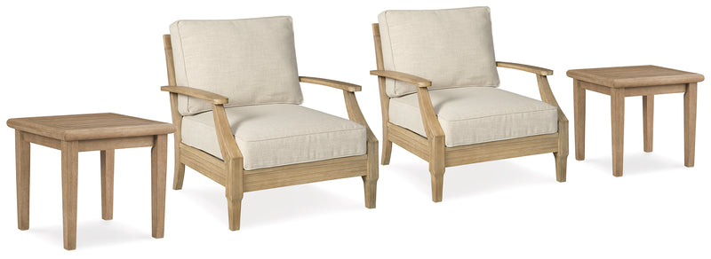 Clare Beige View 2 Outdoor Lounge Chairs With 2 End Tables