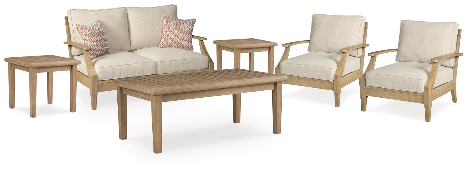 Clare Beige View Outdoor Loveseat And 2 Lounge Chairs With Coffee Table And 2 End Tables