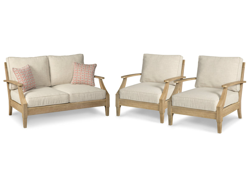 Clare Beige View Outdoor Loveseat With 2 Lounge Chairs