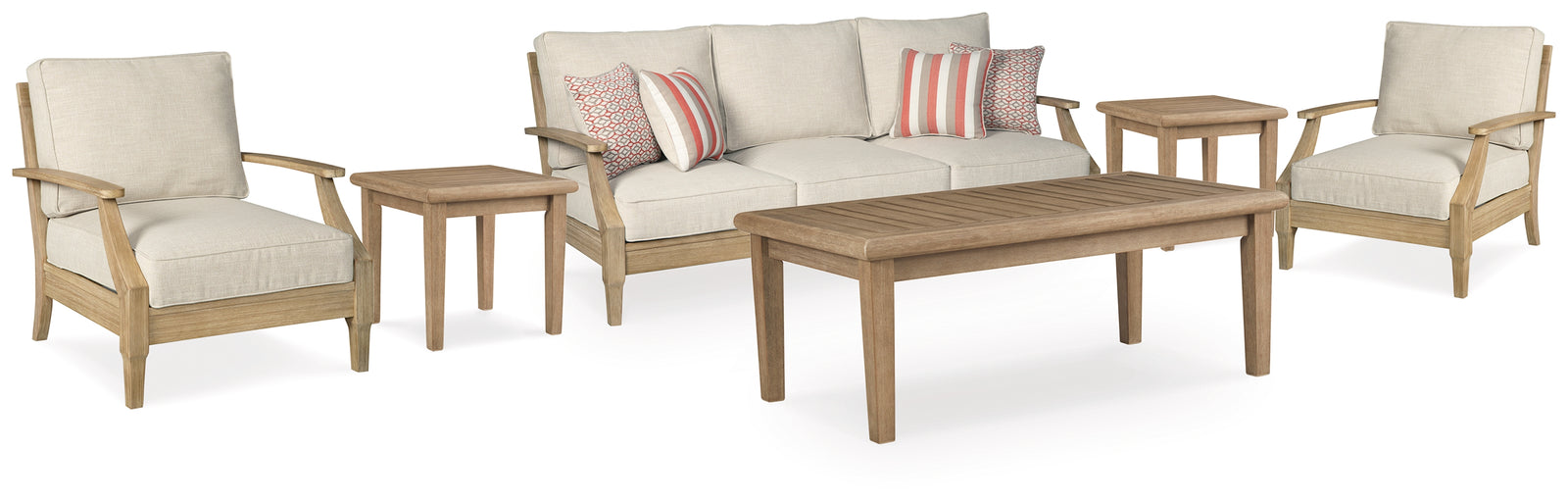 Clare Beige View Outdoor Sofa And  2 Lounge Chairs With Coffee Table And 2 End Tables