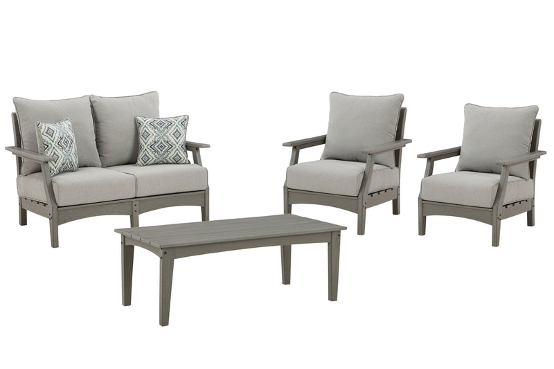 Visola Gray Outdoor Loveseat And 2 Lounge Chairs With Coffee Table
