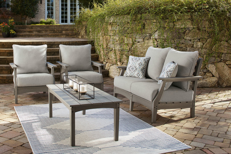 Visola Gray Outdoor Loveseat And 2 Chairs With Coffee Table