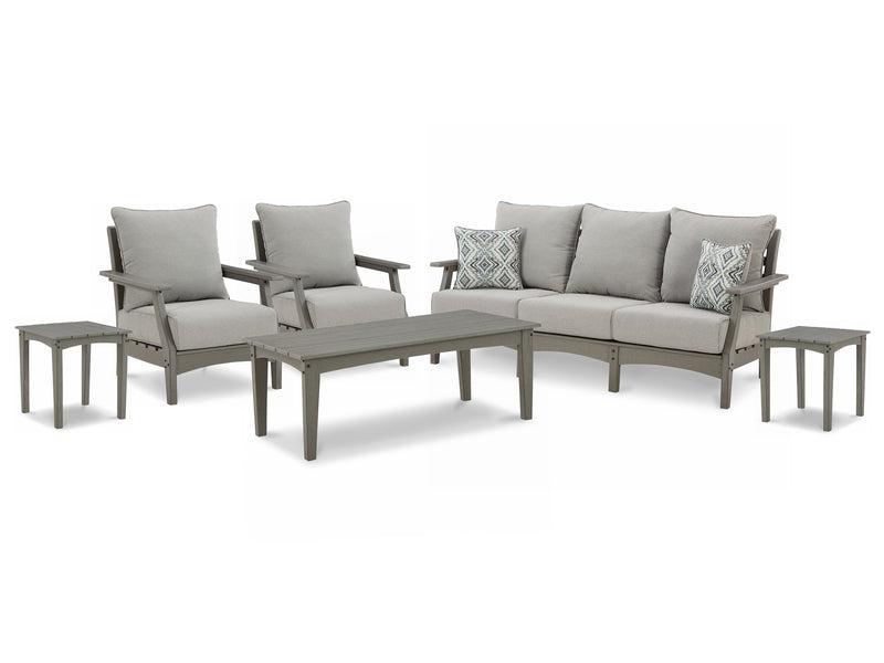 Visola Gray Outdoor Sofa And  2 Lounge Chairs With Coffee Table And 2 End Tables