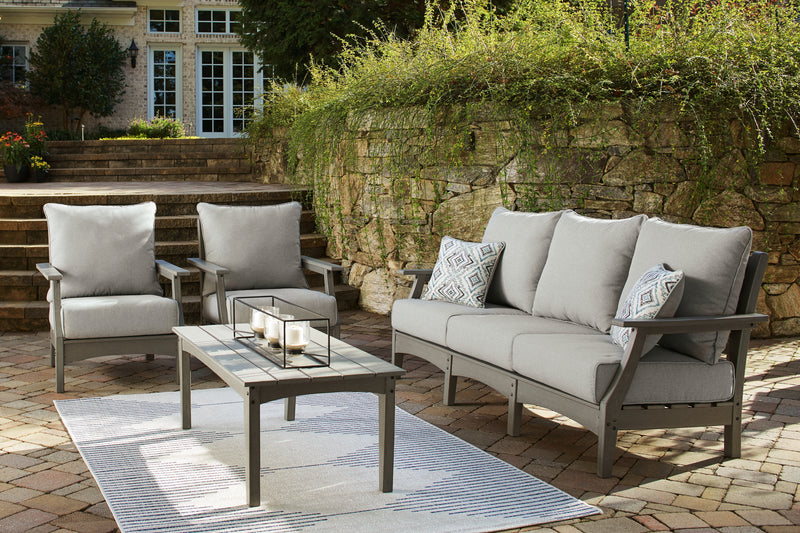 Visola Gray Outdoor Sofa And 2 Chairs With Coffee Table