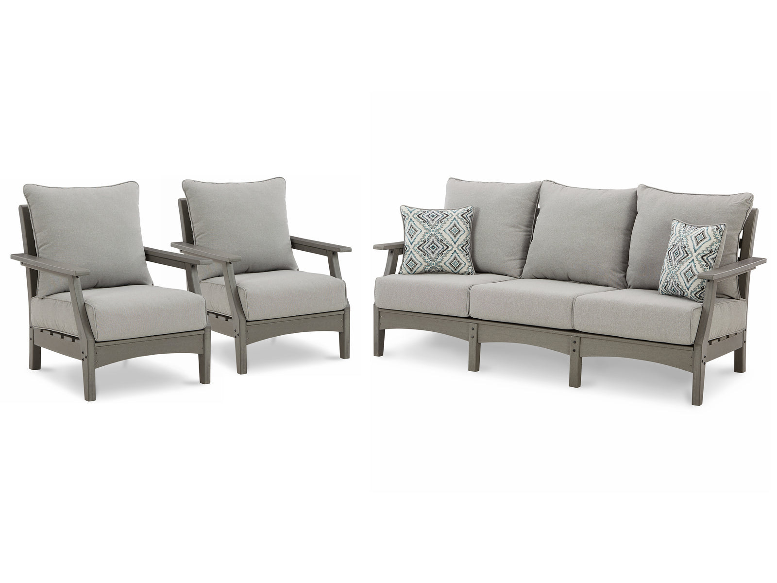 Visola Gray Outdoor Sofa With 2 Lounge Chairs