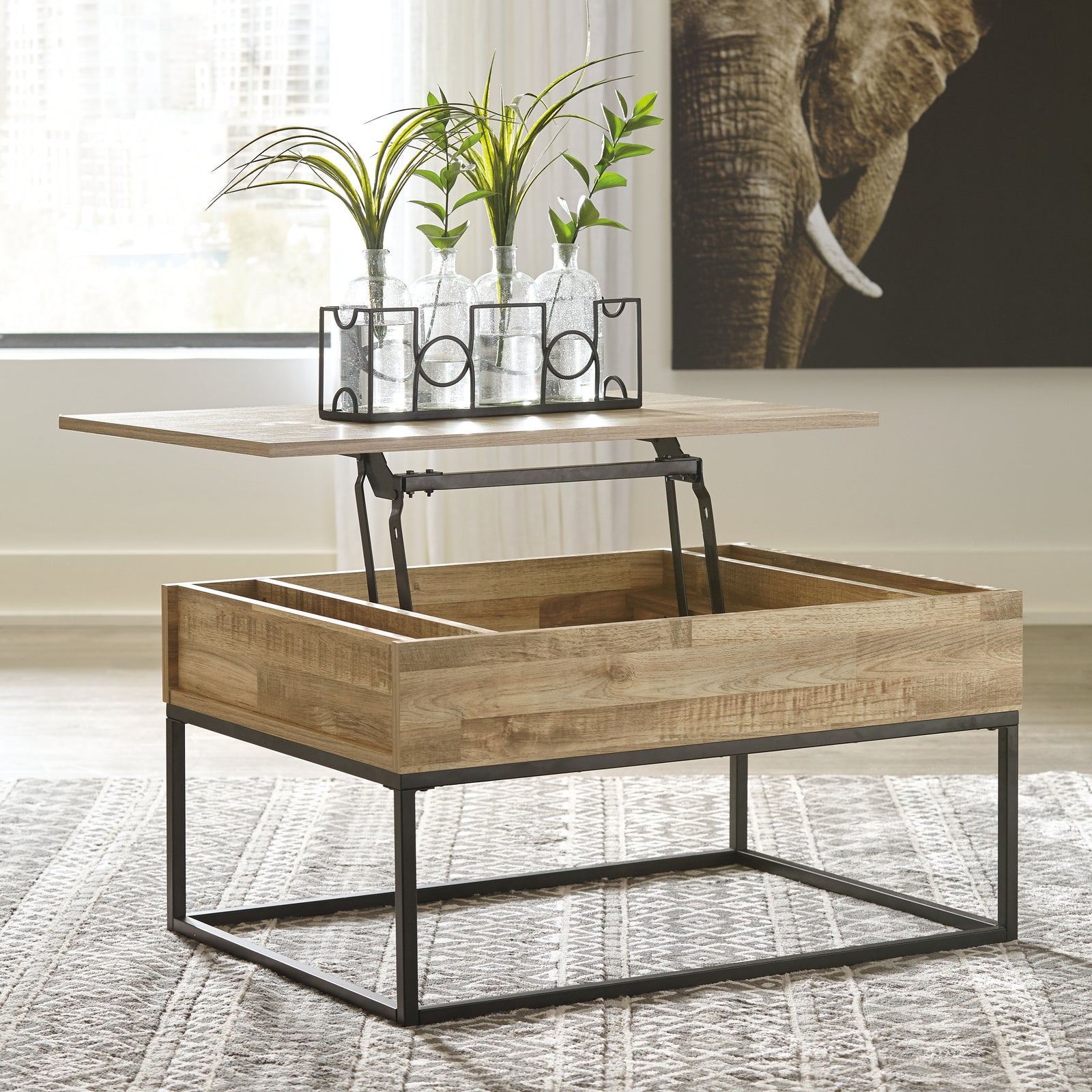 Gerdanet Natural Coffee Table With 1 End Table