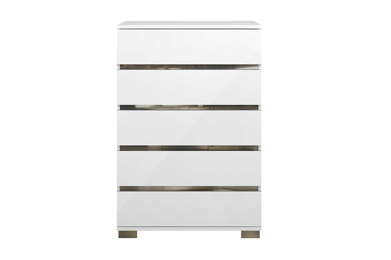 Dream White Modern Contemporary High Gloss Lacquer Solid Wood 5-Drawers Chest